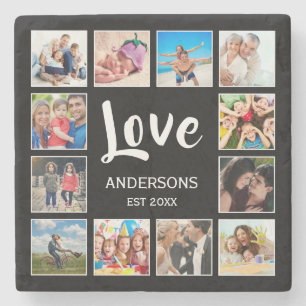 Custom Family Photo Collage Personalized Black Stone Coaster