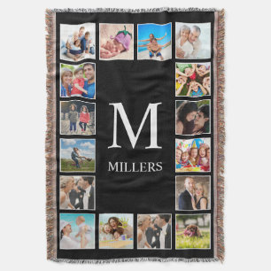 Custom Family Photo Collage Personalized Black Throw Blanket