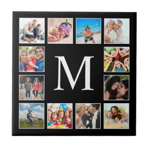 Custom Family Photo Collage Personalized Black Tile