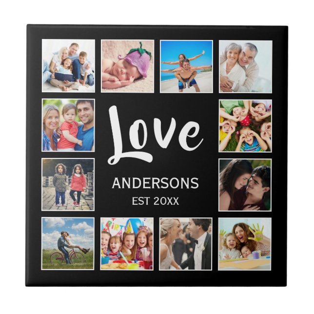 Custom Family Photo Collage Personalized Black Tile (Front)