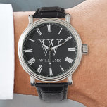 Custom Family Photo Collage Personalized Black Watch<br><div class="desc">Create your own personalized,  roman number watch with your monogram and name on a simple modern black background.</div>