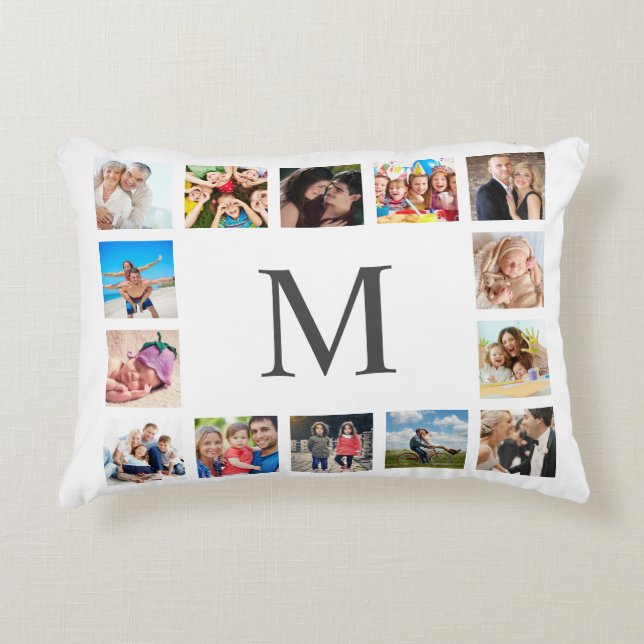 Custom Family Photo Collage Personalized White Accent Pillow (Front)