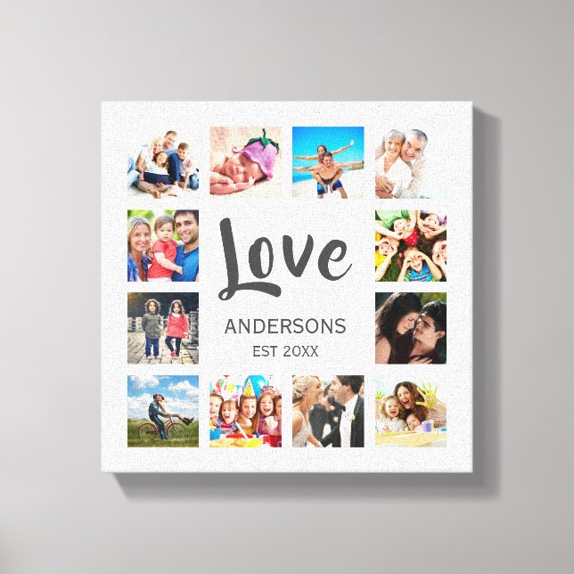 Custom Family Photo Collage Personalized White Canvas Print (Front)