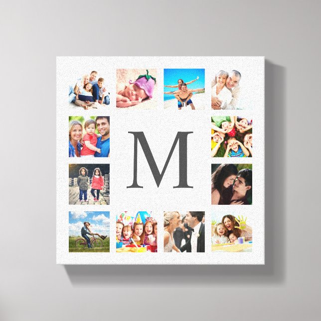 Custom Family Photo Collage Personalized White Canvas Print (Front)