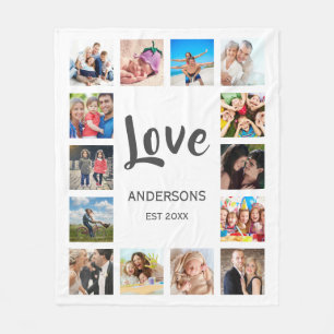 Custom Family Photo Collage Personalized White Fleece Blanket