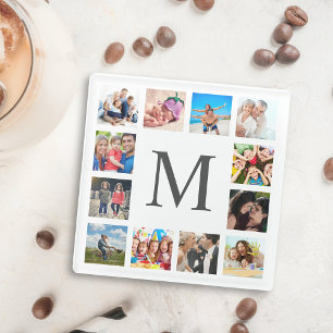 Custom Family Photo Collage Personalized White Glass Coaster