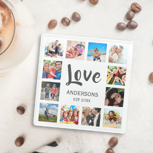 Custom Family Photo Collage Personalized White Glass Coaster