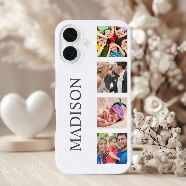 Custom Family Photo Collage Personalized White iPhone 16 Case (Creator Uploaded)