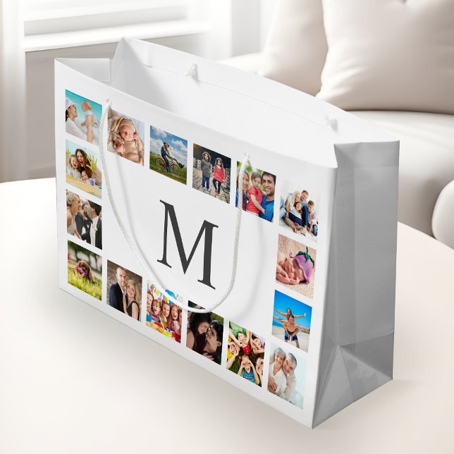 Custom Family Photo Collage Personalized White Large Gift Bag (Creator Uploaded)