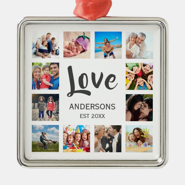 Custom Family Photo Collage Personalized White Metal Ornament (Front)