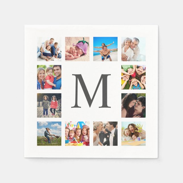 Custom Family Photo Collage Personalized White Napkin (Front)