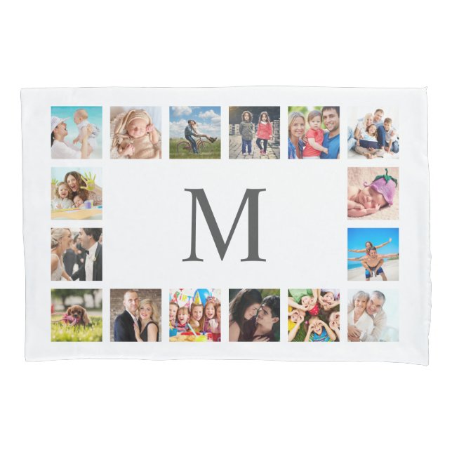 Custom Family Photo Collage Personalized White Pillowcase (Front)