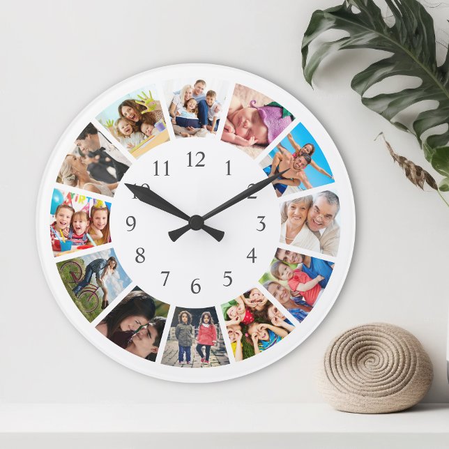 Custom Family Photo Collage Personalized White Round Clock (Creator Uploaded)