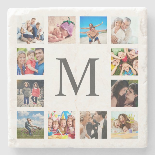 Custom Family Photo Collage Personalized White Stone Coaster (Front)