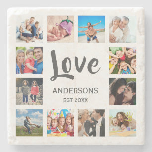Custom Family Photo Collage Personalized White Stone Coaster