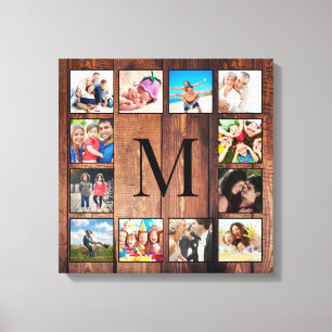 Custom Family Photo Collage Reclaimed Wood Canvas Print