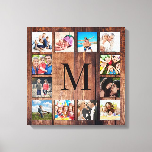Custom Family Photo Collage Reclaimed Wood Canvas Print (Front)