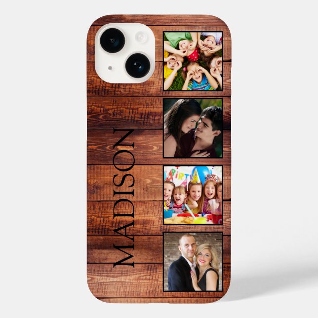 Custom Family Photo Collage Reclaimed Wood Case-Mate iPhone Case (Back)