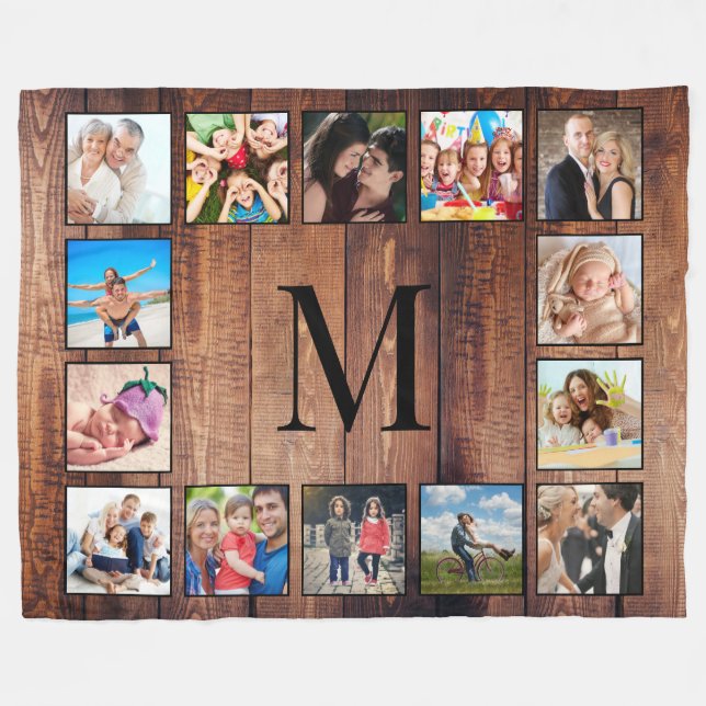 Custom Family Photo Collage Reclaimed Wood Fleece Blanket (Front (Horizontal))