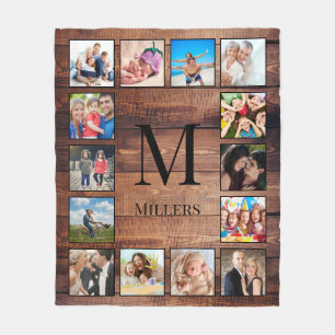 Custom Family Photo Collage Reclaimed Wood Fleece Blanket