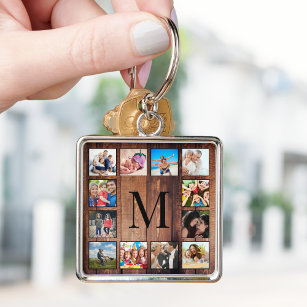 Custom Family Photo Collage Reclaimed Wood Keychain