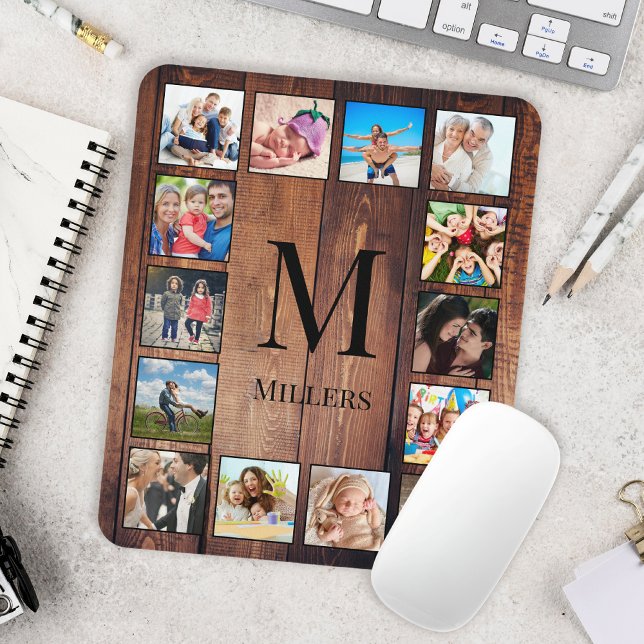 Custom Family Photo Collage Reclaimed Wood Mouse Pad (Creator Uploaded)