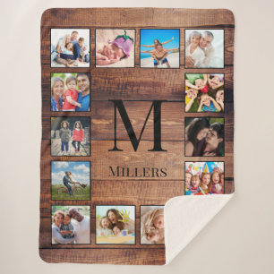 Custom Family Photo Collage Reclaimed Wood Sherpa Blanket