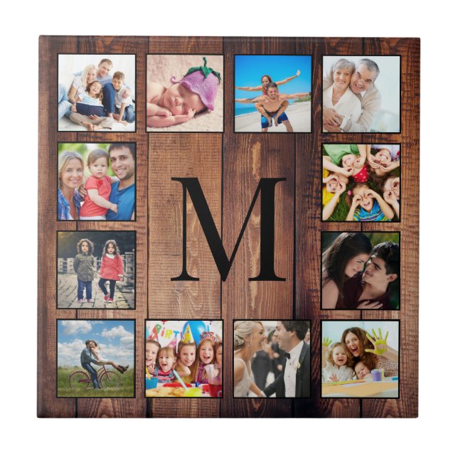 Custom Family Photo Collage Reclaimed Wood Tile (Front)