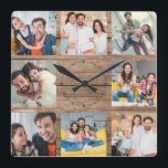 Custom Family Photo Collage Rustic Modern Wood Square Wall Clock<br><div class="desc">Custom Family 8 - Photo Collage on a rustic medium brown vintage "shiplap" wood background. Great personalized present for Father's Day, Mother's Day, or as a present for grandmoms and granddad's for Birthdays or Family Holidays. Update with your favourite 8 photos and this will be a keepsake they will surely...</div>