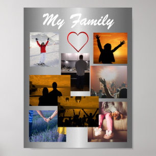 Custom Family Photo Collage Template For 8 Photos Poster