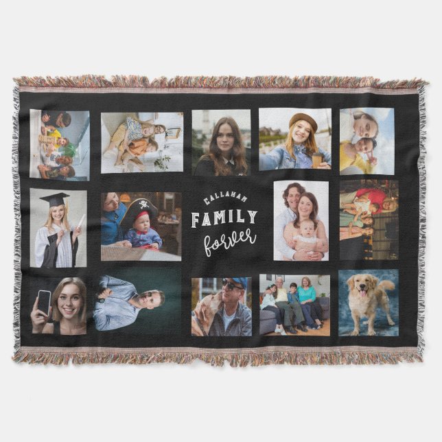 Custom Family Photo Collage Throw Blanket - 14 Pic (Front)