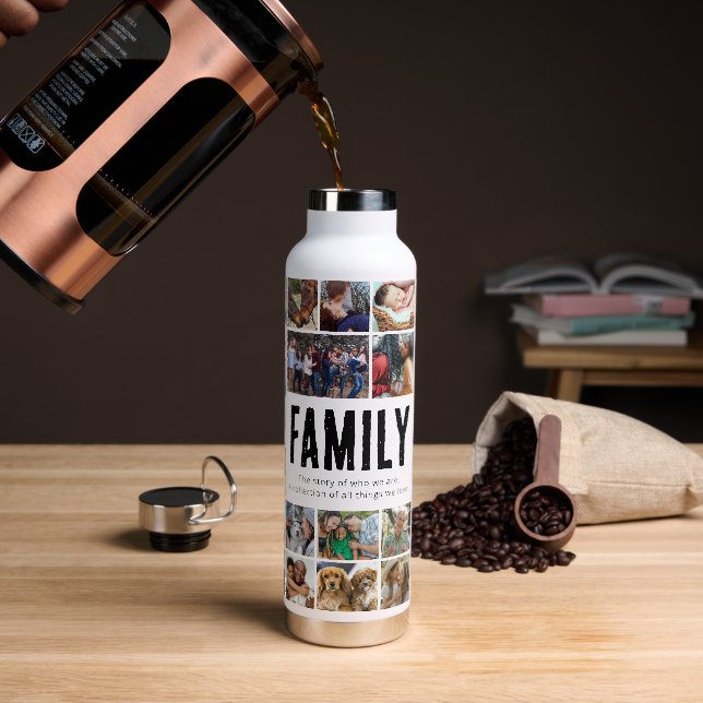 Custom Family Photo Collage Water Bottle (Coffee)