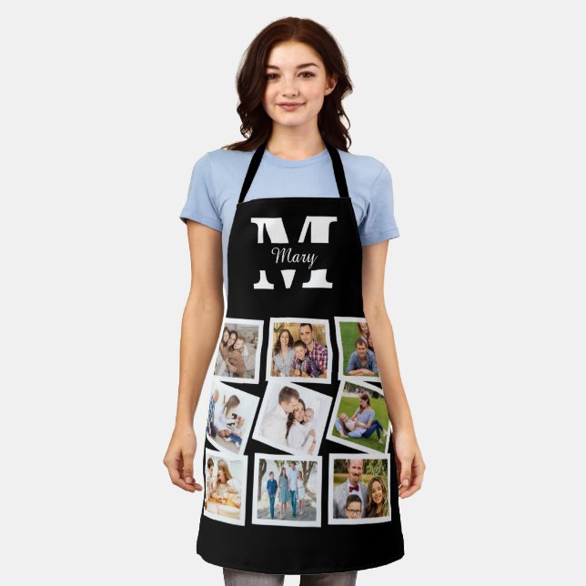Custom Family Photo Collage with name and monogram Apron (Worn)