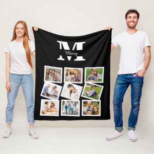 Custom Family Photo Collage with name and monogram Fleece Blanket