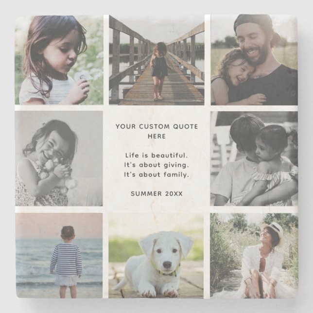 Custom Family Photo Collage With Personal Message Stone Coaster (Front)