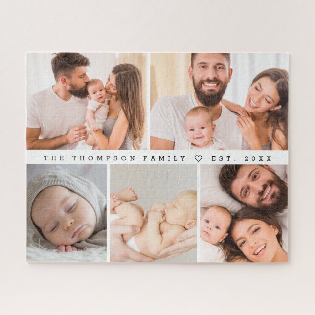 Custom Family photo Collage year Personalized Jigsaw Puzzle (Horizontal)