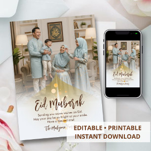 Custom Family Photo Eid Mubarak Elegant Greeting Holiday Card
