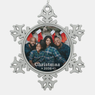 Custom Family Photo Holiday Snowflake Pewter Christmas Ornament