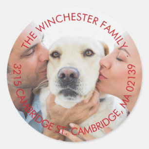 Custom family photo image red return address classic round sticker