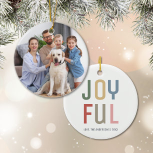 Custom Family Photo Joyful Christmas Ceramic Ornament