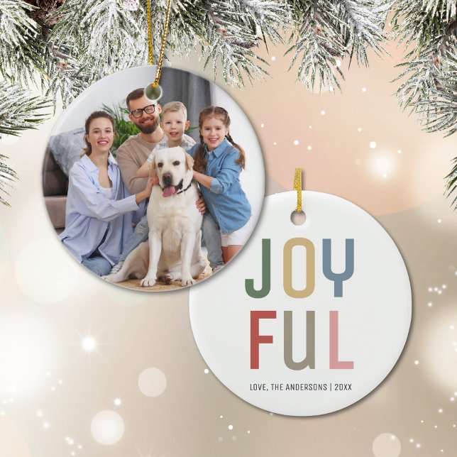 Custom Family Photo Joyful Christmas Ceramic Ornament (Custom Family Photo Joyful Christmas Ceramic Ornament)