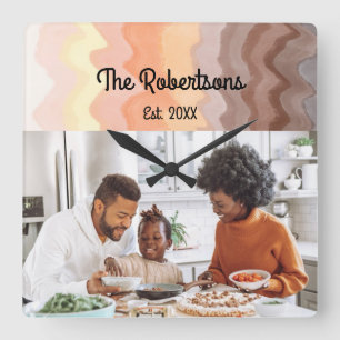  Custom family photo keepsake retro stripes ombre Square Wall Clock