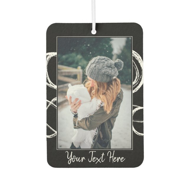 Custom Family Photo Modern Script Black Air Freshener (Front)