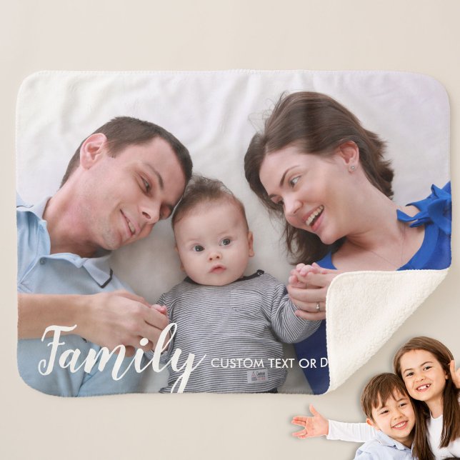 Custom Family Photo Modern Script Personalized Sherpa Blanket (Creator Uploaded)