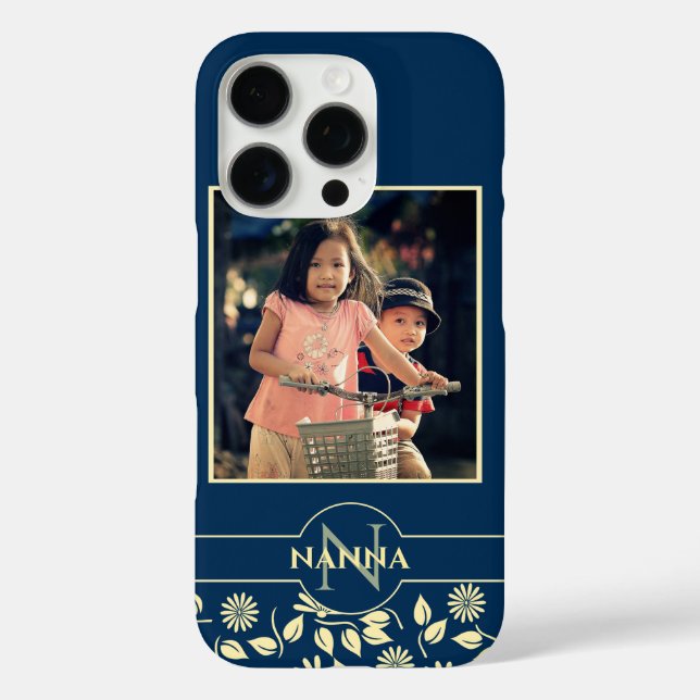 Custom Family Photo Monogram Name Pattern Blue Case-Mate iPhone Case (Back)