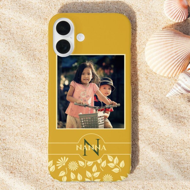 Custom Family Photo Monogram Name Pattern Gold Case-Mate iPhone Case (Custom photo phone case back  with template text)