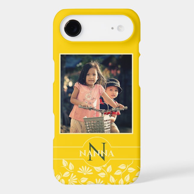 Custom Family Photo Monogram Name Pattern Yellow (Back)