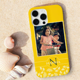 Custom Family Photo Monogram Name Pattern Yellow iPhone 16 Pro Max Case