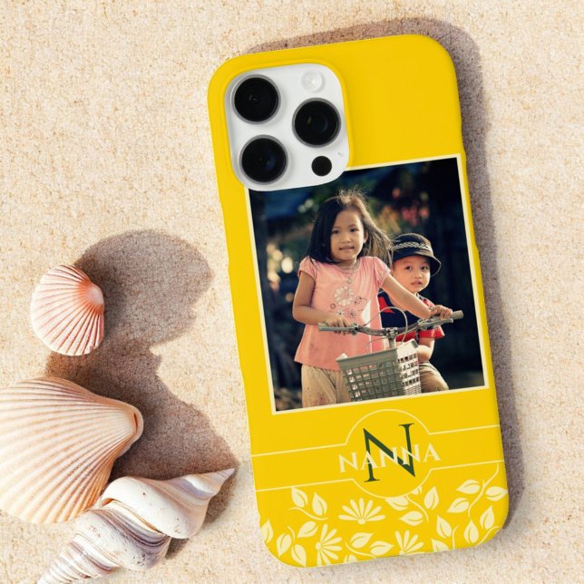 Custom Family Photo Monogram Name Pattern Yellow Case-Mate iPhone Case (Phone case custom photo and template text)
