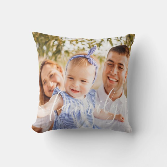 Custom Family Photo Monogram Preppy Stripe Throw Pillow (Front)